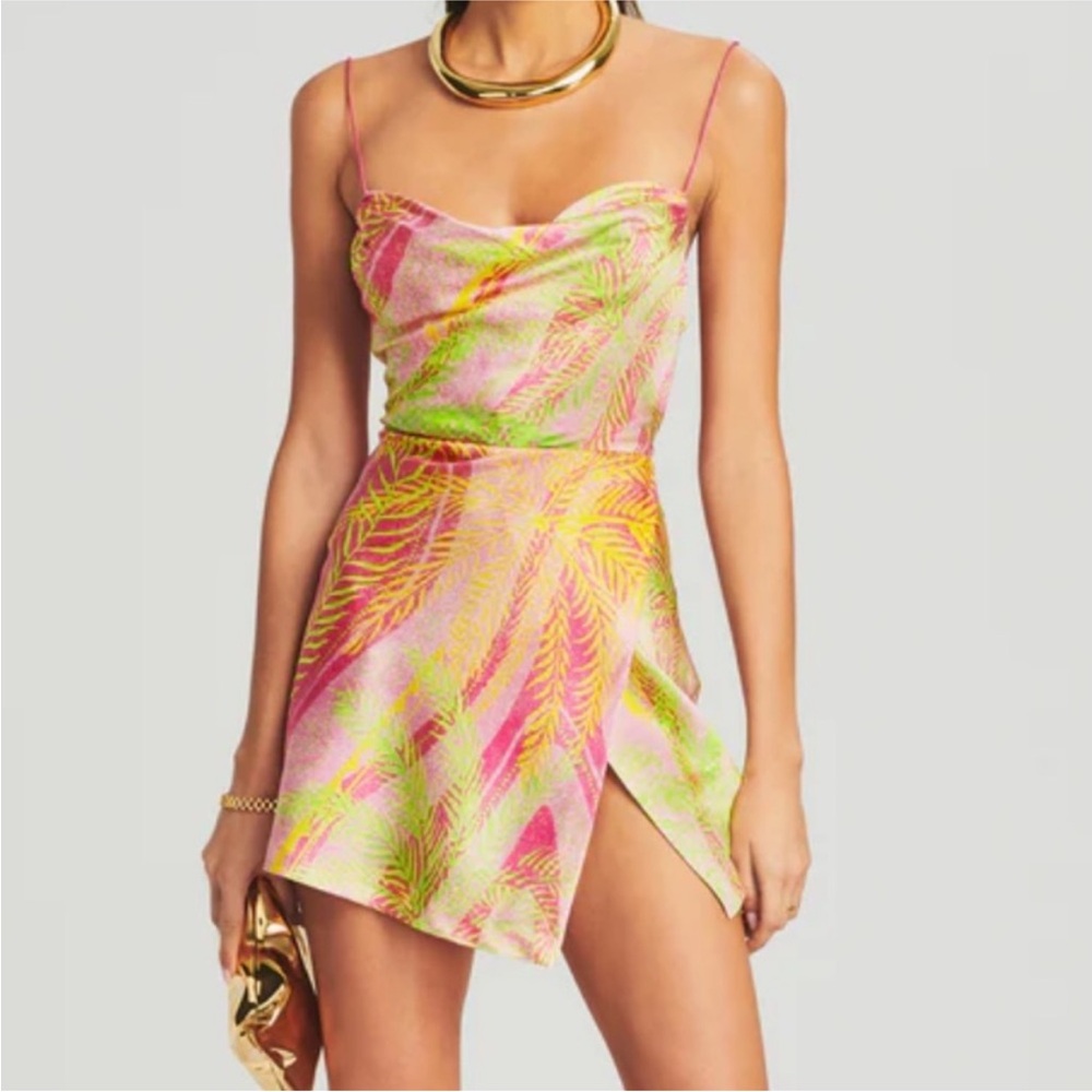 Retrofete Ariella Tropical Palm Silk Mini Dress size xs